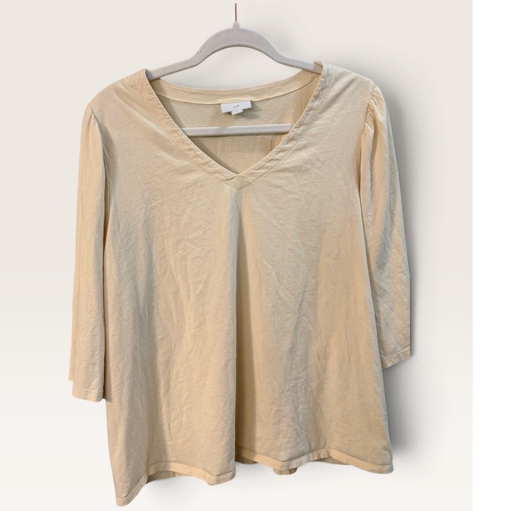 J. Jill Cream 100% Cotton V-Neck Puff Shoulder 3/4 Sleeve Top Large